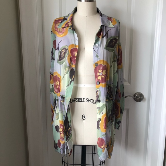 Laurel Other - LAUREL Sheer Floral Beach Cover Up Silk